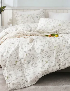 Juego de funda nórdica de 3 piezas con estampado floral, ropa de cama súper suave y amigable con la piel, lavada, juego de funda nórdica con estamp - Shein - FashionsVida