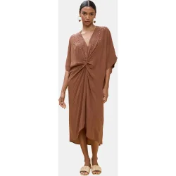Vestido midi anudado con bordado a tono