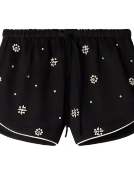 Short ancho de mujer bordado con perlas y strass con lino - sandro - FashionsVida