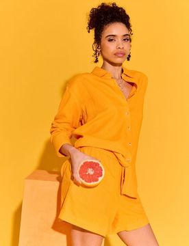Pantaloncini con miscela di lino - arancione