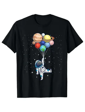 Astronaut Planet Balloons Graphic T-Shirt Space Theme Crew Neck Short Sleeve Cotton Tee Casual Daily Wear - Aliexpress - FashionsVida