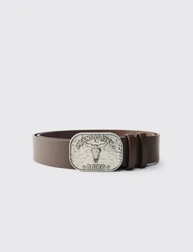 Men's PU Kansas City Western Buckle Belt Brown Size Large Brown L - boohooMAN - FashionsVida