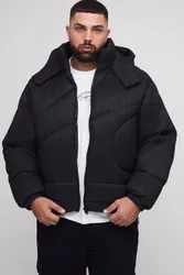 Herren Plus Oversized Crinkle Stehkragen Abstract Gesteppte Pufferjacke Black Größe 2XL