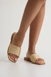 Womens Wide Fit Metallic Raffia Sliders - Gold - Size 5 Wide Fit (Uk Shoe)