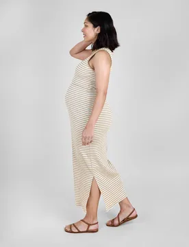 Maternity Cotton Rich Striped Maxi Bodycon Dress Natural Mix female - JoJo Maman Bébé - FashionsVida
