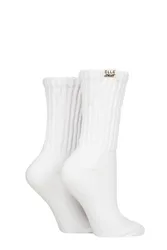 Women's 2 Pair Cotton Slouch Sports Socks White 4-8 - White - Size: Small