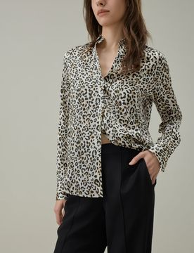 Camicia Donna in Seta Charmeuse Leopardata Leopardo Alba L