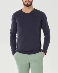 Maglia girocollo blu in puro cotone effetto fiammato