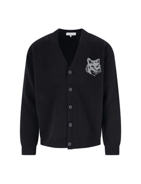 Maison Kitsuné Men's Fox Head Intarsia Merino Cardigan