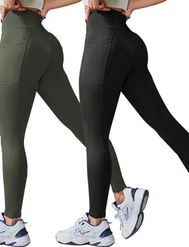 Leggings deportivos de cintura alta con bolsillo para teléfono - Shein - FashionsVida