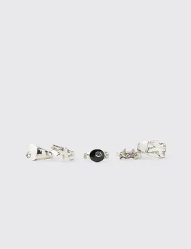 Men's 5 Pack Eight Ball & Star Rings Silver Size S/M Silver S/M - boohooMAN - FashionsVida