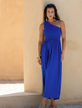 One Shoulder Shirred Maxi Dress Bright Blue female - Pour Moi - FashionsVida
