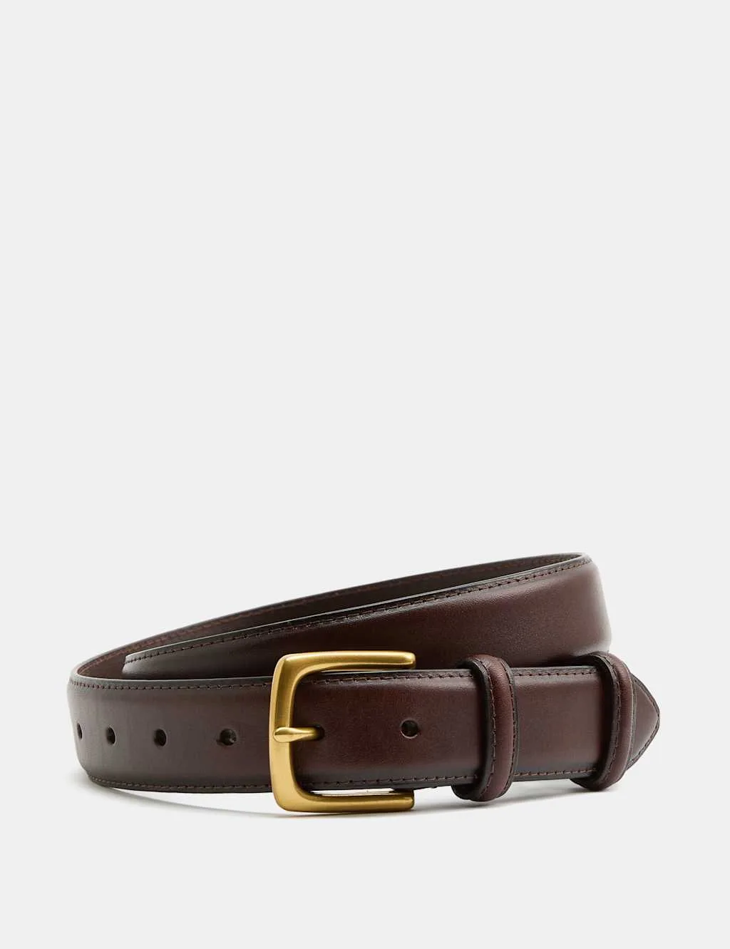 Leather Burnished Brass Buckle Belt Brown male - M&S - FashionsVida