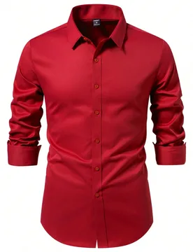 Camisa formal de manga larga de unicolor casual para hombres, otoño, ceremonia - Shein - FashionsVida