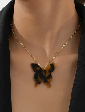 Autumn Winter New Fashion Simple Design Butterfly Leopard Print Pendant Necklace Boho Smudge Collarbone Chain - Aliexpress - FashionsVida