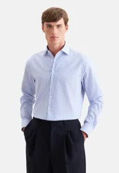 Regular Business Hemd Gestreift Blau 48