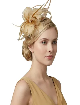Women's Sinamay Loop & Feather Flower Fascinator in Nude - Nude - Size: One Size - Vellin - FashionsVida