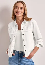 Jeansjacke mit Knopfleiste und Stickerei female Beige