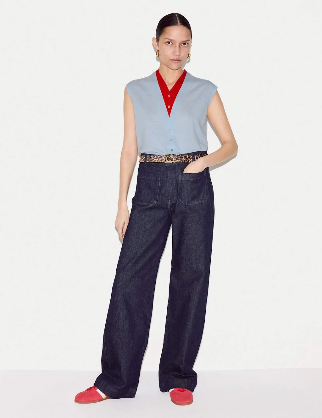 Pure Wool V-Neck Double Layer Vest Top Blue Mix female - Jigsaw - FashionsVida