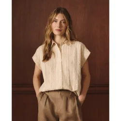 Blusa de manga corta de mujer con encaje