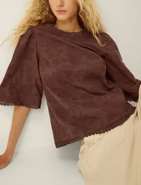 Pure Cotton Embroidered Blouse Brown Mix female - Monsoon - FashionsVida