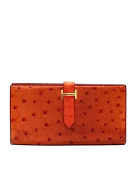 Orange Ostrich Bearn Wallet with Gold Hardware - Hermes - FashionsVida