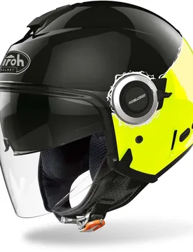 Casco Moto Jet Doppia Visiera HELIOS Fluo Nero Giallo taglia XS - Airoh - FashionsVida