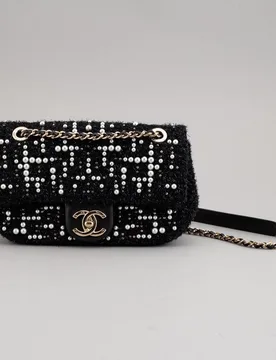 Black Tweed Cosmos Pearl Single Flap Bag - Chanel - FashionsVida