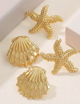 Piezas Pendientes de acero inoxidable con forma de concha & estrella de mar estilo playa, adecuados para mujeres para asistir a fiestas o vacaciones e - Shein - FashionsVida