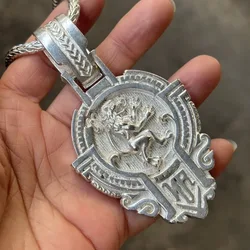 Trendy Handmade Ethnic Lion Head Pendant Necklace, Silver Plated Lucky Charm Neck Jewelry for Men