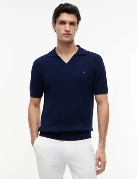 Pure Cotton Textured Knitted Polo Shirt Navy male - Tommy hilfiger - FashionsVida