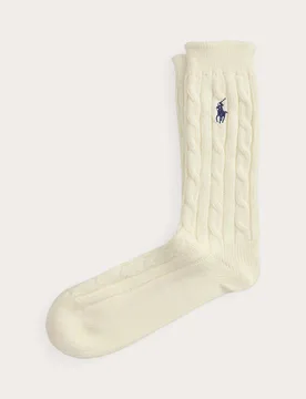 Calzini Polo color avorio in misto cotone a trecce con logo Pony ricamato - Ralph Lauren - FashionsVida
