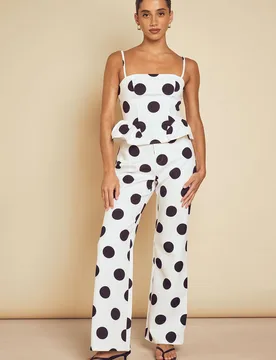 Womens Tailored Polka Dot Straight Leg Trouser - Monochrome Multi - Size 8 Uk - misspap - FashionsVida