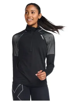 Maglietta A Manica Larga Con Mezza Cerniera Light Speed Black / Silver Reflective S - 2XU - FashionsVida