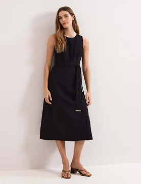 V-Neck Belted Midi Swing Dress Black female - Phase Eight - FashionsVida