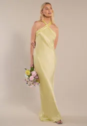 Roma Dress in Lemonade Yellow Satin - 8
