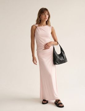 Completo: top drappeggiato e gonna maxi - rosa pastello