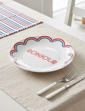 Piatto in ceramica con scritta Bonjour - multicolor