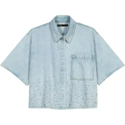 Camisa de mujer vaquera corta con pedrería