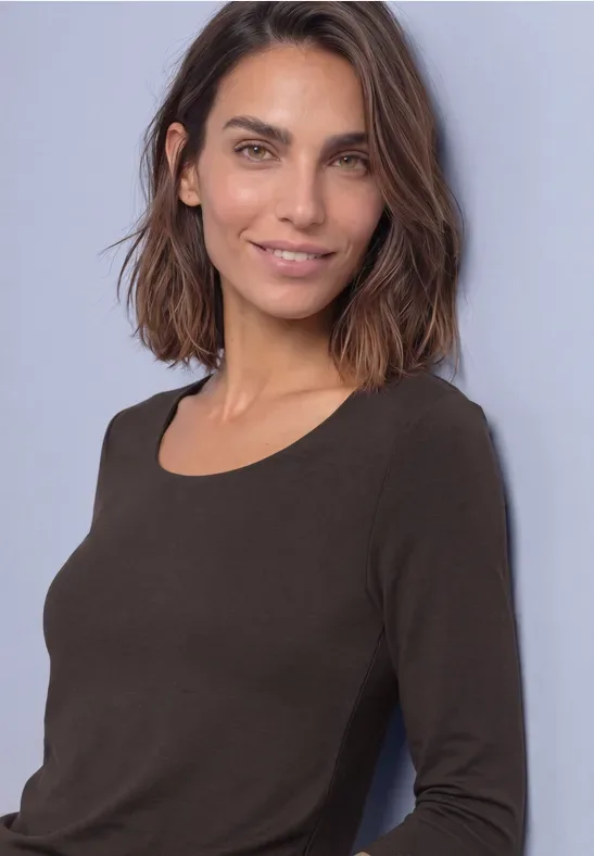 Basic T-Shirt mit 3/4 Arm female Braun - Street One - FashionsVida