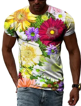 Summer Men's Flower Pattern Printed T-Shirt Hip-Hop Element Trend Round Neck Tees Seasonality Fashion Handsome Short Sleeve Tops - Aliexpress - FashionsVida