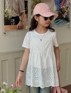 Camiseta de tirantes casual de unicolor con bordado calado para niñas preadolescentes, ropa de regreso a clases - Shein - FashionsVida