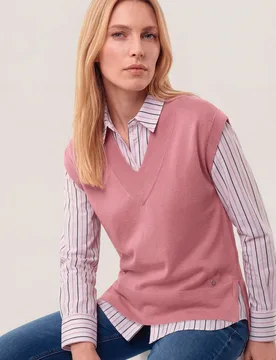 Merino Pullunder mit V-Ausschnitt, normale Größen, Farbe Rosa, 52, reine Merinowolle temperaturausgleichend Damen - Walbusch - FashionsVida