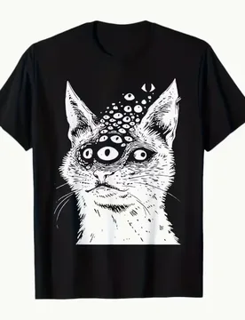 Unisex Psychedelic Horror Gothic Bizarre Cat Pattern T-shirt Black and White Gothic Cat Eye Design Gothic Trash Rock T-shirt - Aliexpress - FashionsVida
