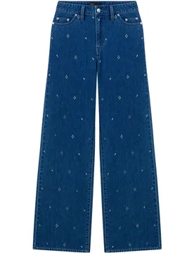 Vaquero ancho de mujer de talle alto con strass - Maje - FashionsVida