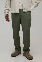 Herren Slim Fit Half & Half Taille Leinen-Mix Hose Olive Größe Large
