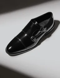 Patent Double Monk Strap Shoes Black male
