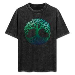 Celtic Tree of Life Watercolor Blue Green T-Shirt Work Duty Casual T-Shirt