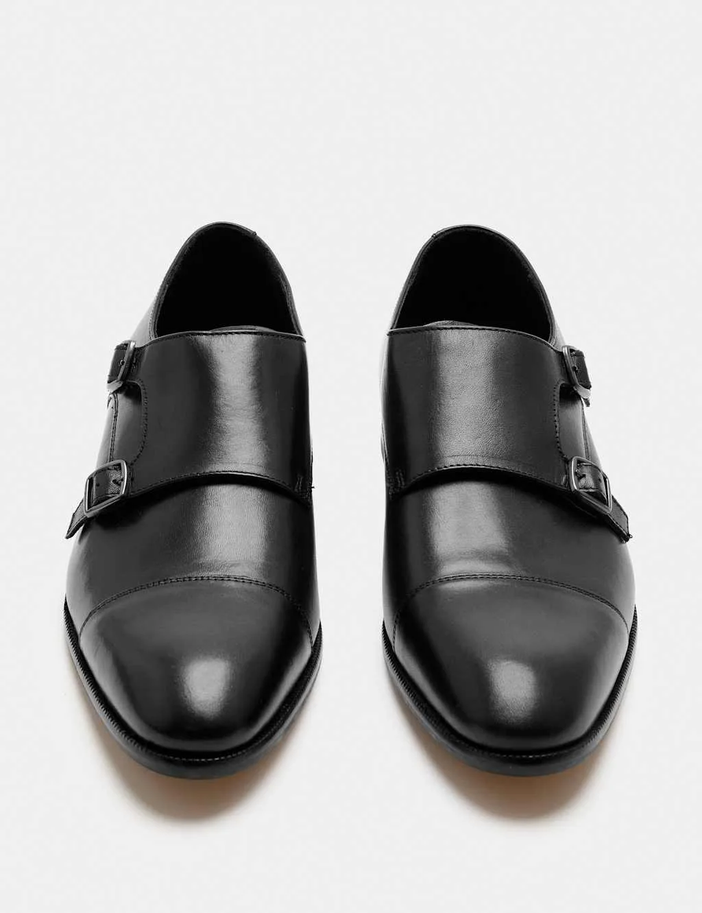 Leather Monk Strap Shoes Black male - M&S - FashionsVida