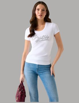 T-shirt Donna Slim, Jersey Cotone con Logo Strass